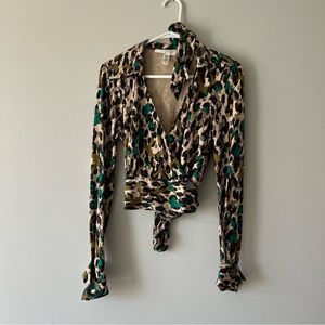 Diane Von Furstenberg Vintage 1970's Silk Animal Print Wrap Blouse